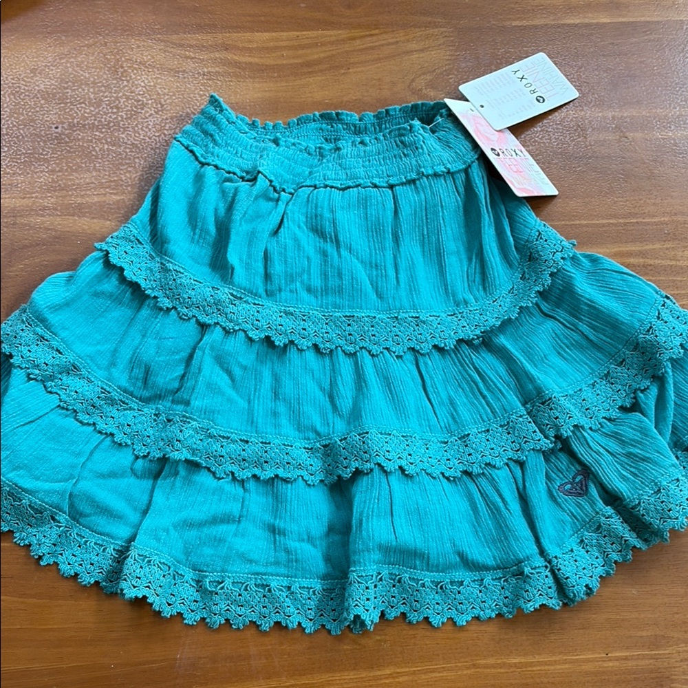Roxy Blue Mini Bubble Skirt with Ruffled Tiers